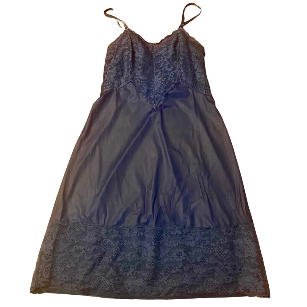 Vintage 1950’s Hand Dyed Navy Full Slip Dress, Semi Sheer, One of a Kind, Medium